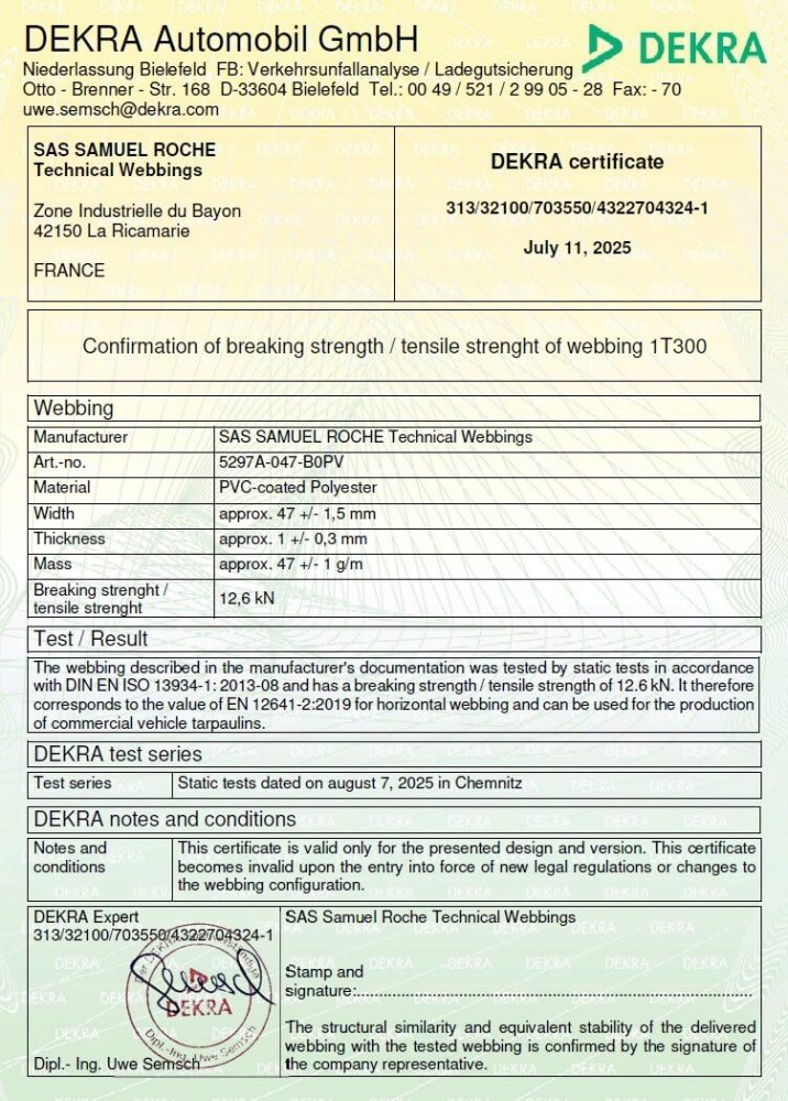 certificat dekra pvc 1t300